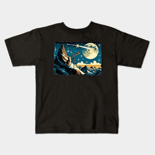 Meteor Watching Hiker Mountain Climbing Stargazing Cat Kids T-Shirt